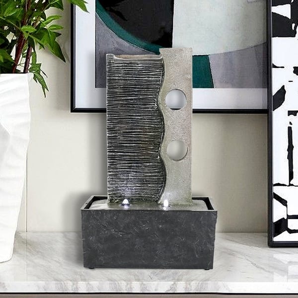 slide 2 of 13, Indoor Slate Tabletop Fountain w/LED Light Meditation Feature for Home grey