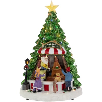 13" LED Lighted Animated and Musical Santa's Toy Shop Christmas Village Display