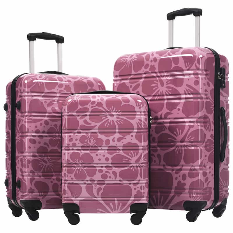 Hardshell Luggage Sets 3 pcs Spinner Suitcase with TSA Lock Lightweight-20"+24"+28" Luggages - Pink Purple