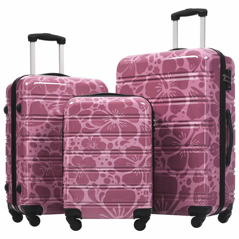 Modern 3 Piece Lightweight Durable Luggages Set, ABS+PC Hardshell Carry on Spinner Suitcases with TSA Lock for Travel, 20"24"28" - Pink Purple