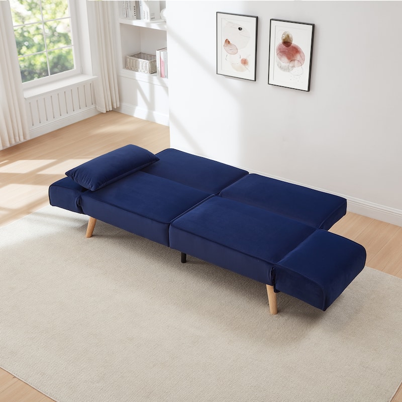 Futon Sleeper Sofa Bed Velvet Recliner Sofa Loveseat Couch with Adjustable Armrests, Splitback Recline and Pillows