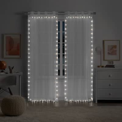 Eclipse Starlight Light Up Sheer Hookless Curtain, 1 Panel, Lights with Remote Control