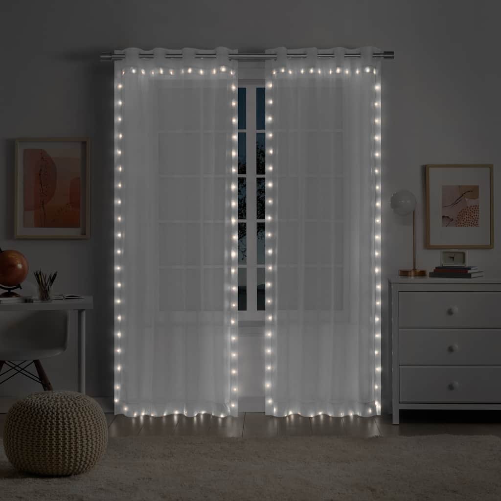 Eclipse Starlight Light Up Sheer Hookless Curtain, 1 Panel, Lights with Remote Control