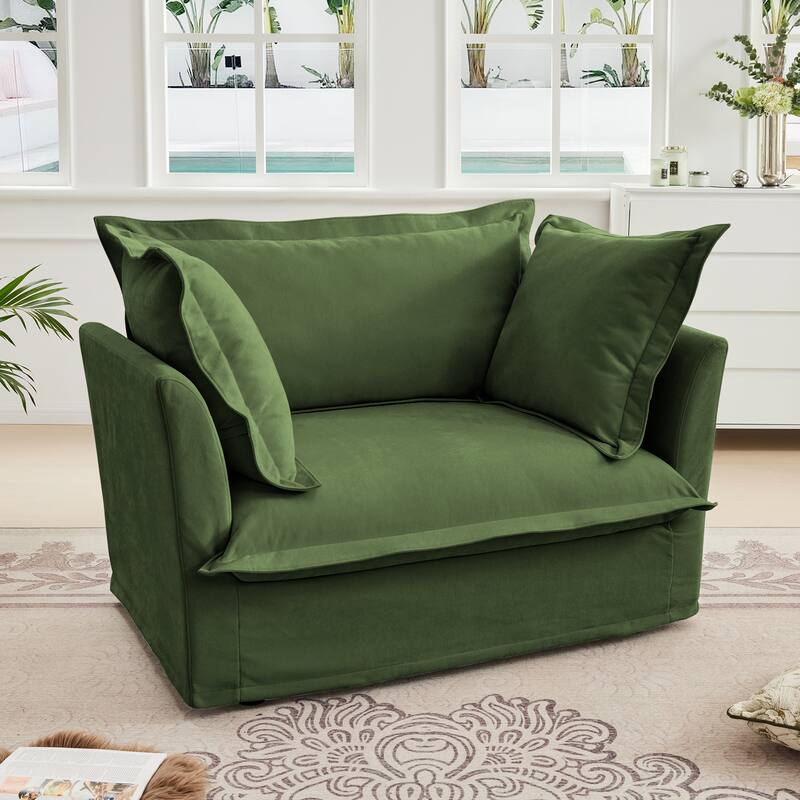 Chenille Slipcovered Armchair with Deep Seat & 3 Pillows (300lb Capacity)