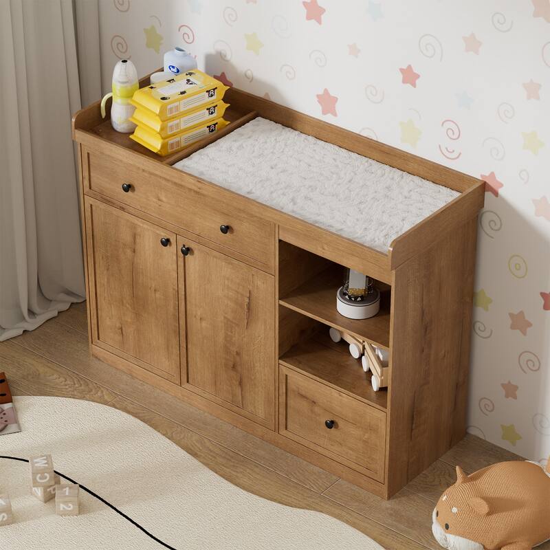 Changing Table Dresser with Drawers and Shelves