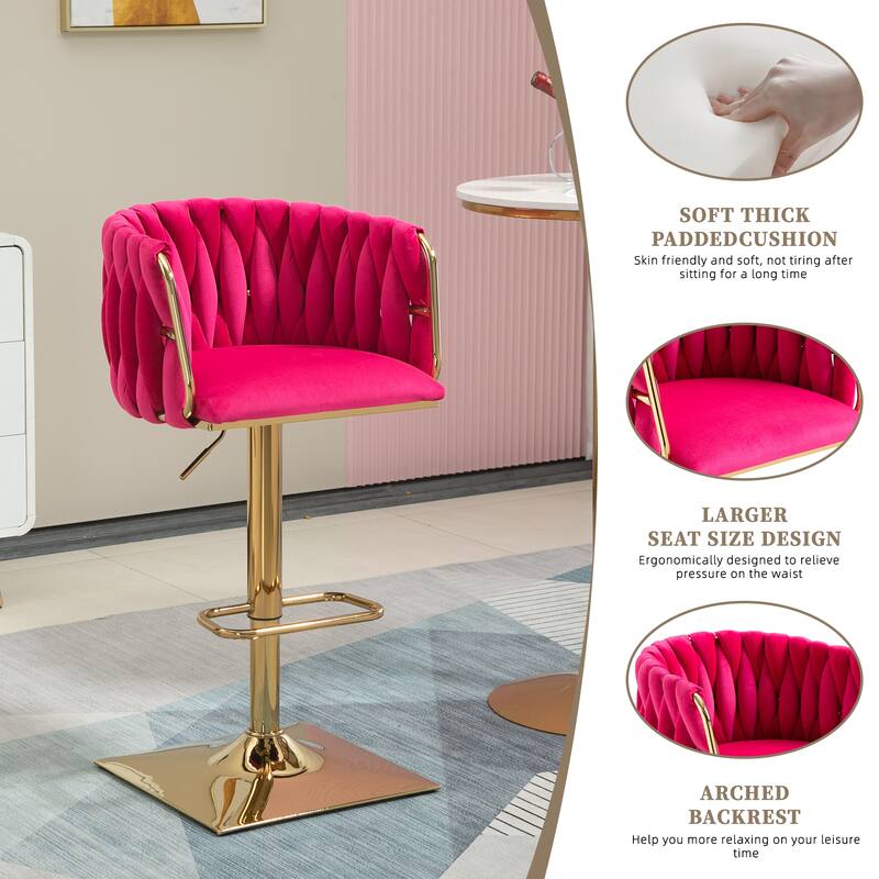 Velvet 360 Swivel Adjustable Height Lifting Vintage Bar Stools(set of 2) with Footrest