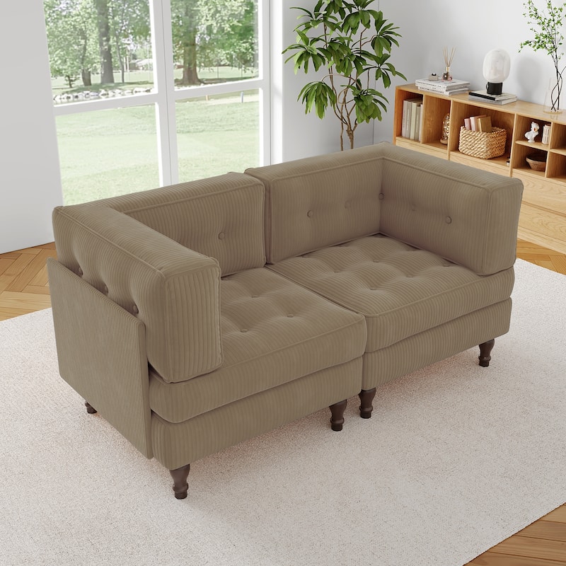 Modular Corduroy Corner Sectional Sofa Couch Set with Tufted Cushion