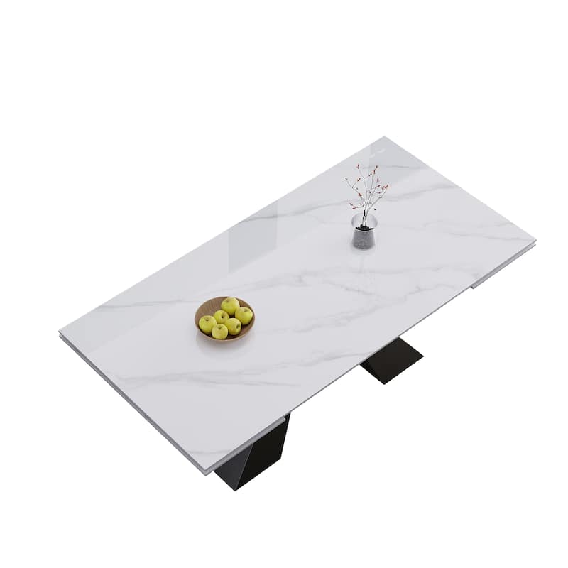 9 - Pieces Modern Minimalist 8 - Person Sintered Stone Extendable Dining Set