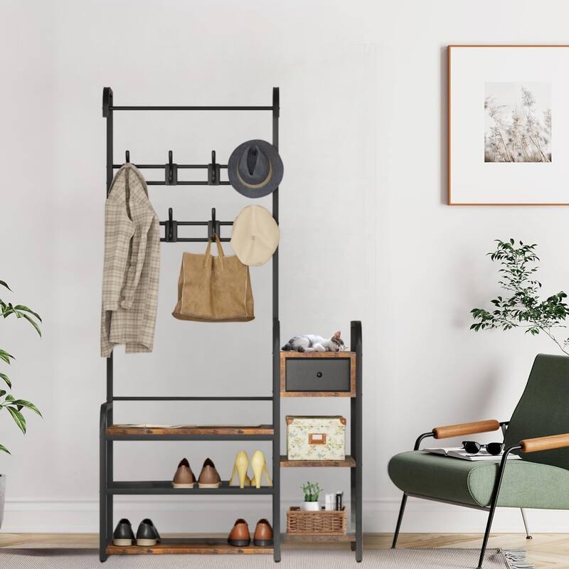 Hall Tree Storage Bench for Entryway,with Storage Drawer