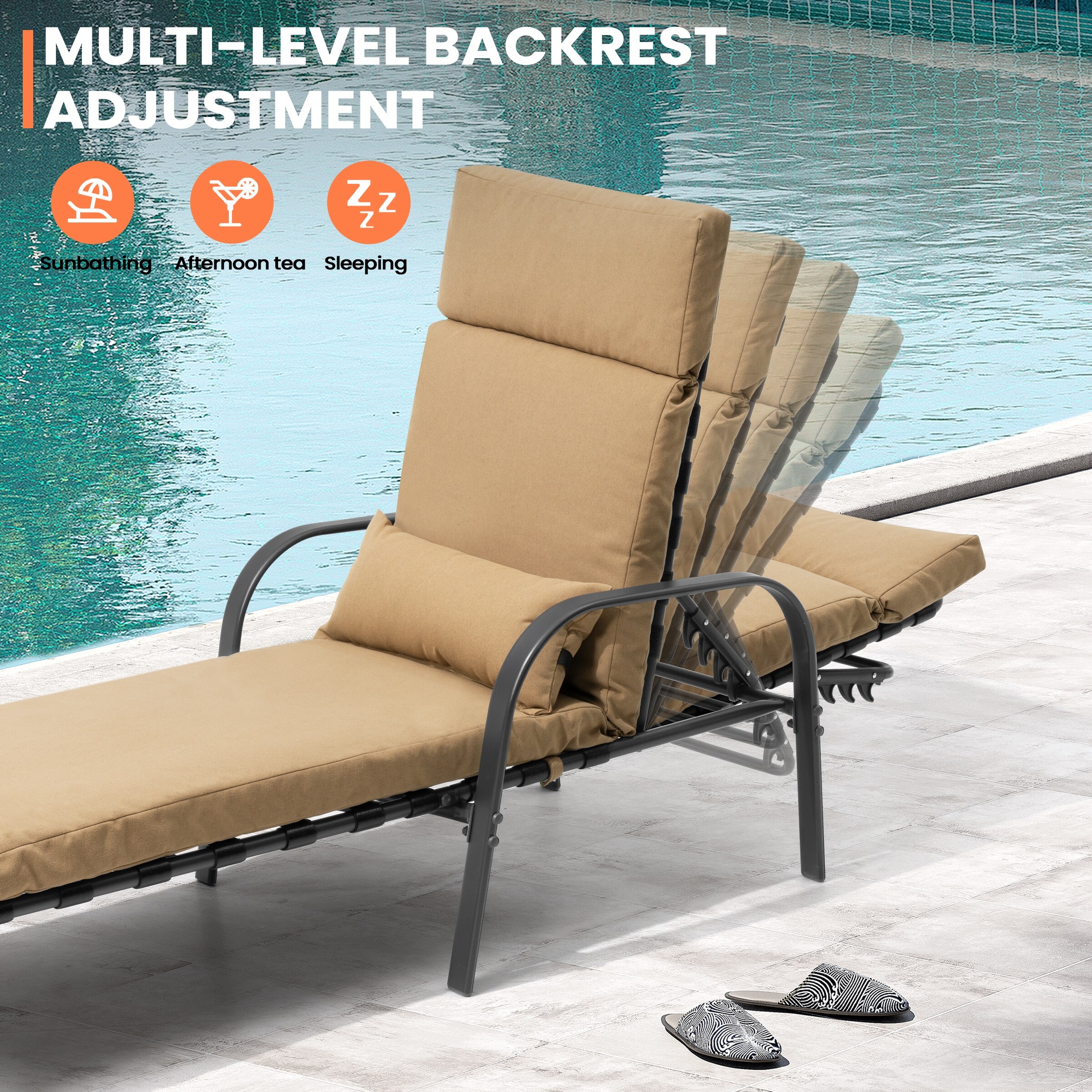 Adjustable Outdoor Patio Chaise Lounge Chair with Cushion for Relaxation-image