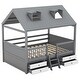 preview thumbnail 41 of 47, House Bed Wood Low Loft Bed House-shape Frame Bed with 2 Roof Skylights, Kids Storage Bed with 4 Drawers, Guardrail and Stairs