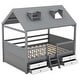 preview thumbnail 44 of 47, Twin/Full Low House Bed with 2-Step Ladder, Roof & Fence, Wood Kids Playhouse Tent Bed Frame with Four Storage Drawers & Shelves
