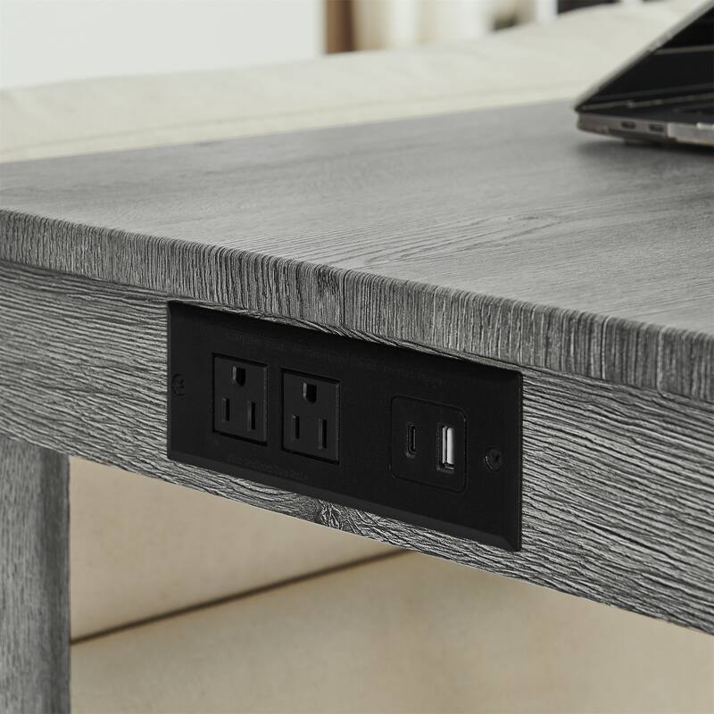 4-Piece Grey Bar Table Set Sofa Side Table Set with Charging Station, Coffee Table Set with Upholstered Seat