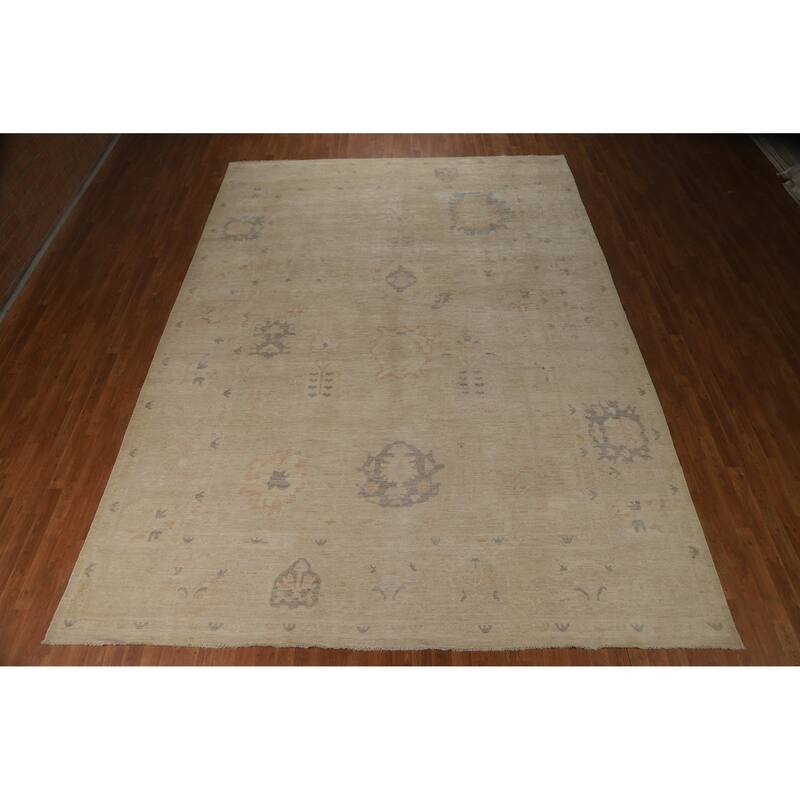 Hand Knotted Oriental 100% Wool Carpet Transitional All-Over Beige & Ivories Oushak Area Rug - 13' 6'' X 9' 10''