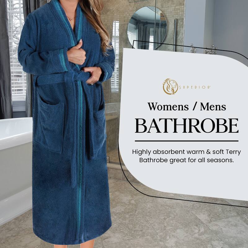 Superior Unisex Turkish Cotton Terry Kimono Bathrobe with Embroidery Robe