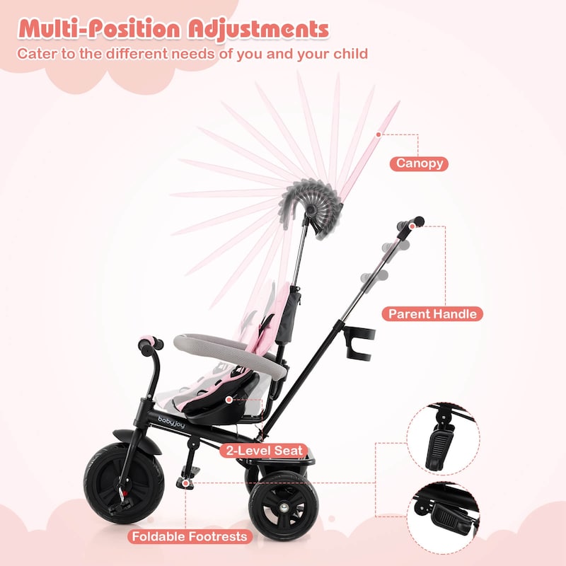 Costway Toddler Tricycle, 7 in 1 Push Trike with Adjustable Canopy
