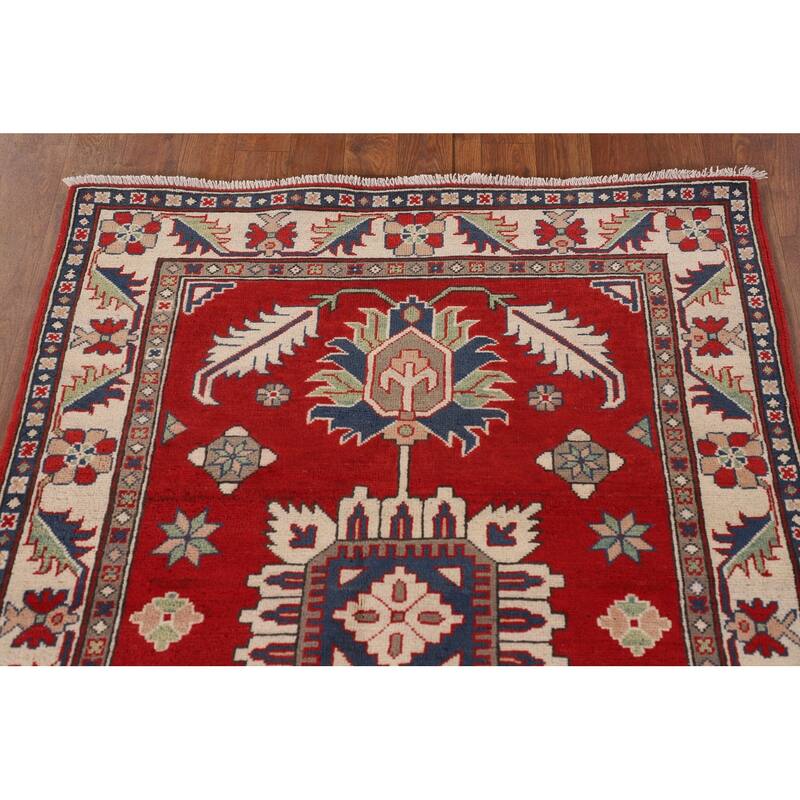 Traditional Red Kazak Accent Rug Hand-Knotted Oriental Wool Carpet - 3'3"x 4'8"