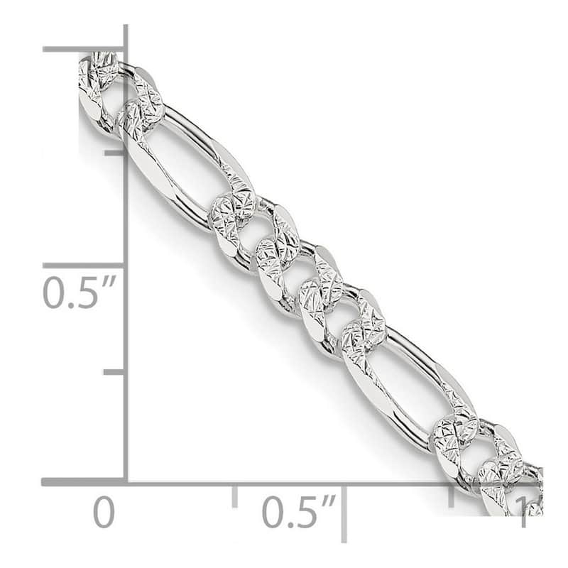 Curata 925 Sterling Silver Solid 4.75mm Pave Flat Figaro Chain for Men
