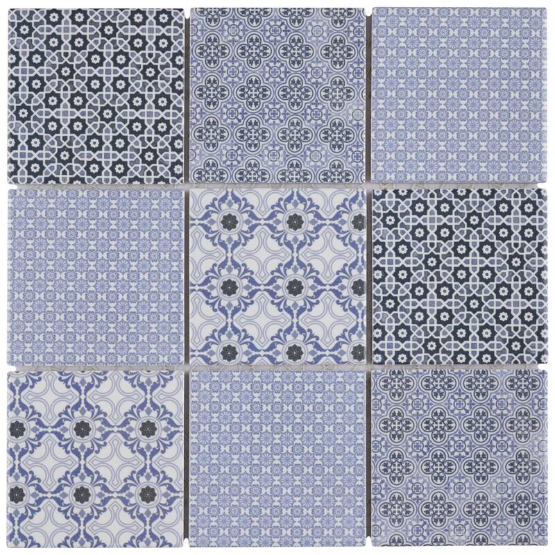 Merola Tile Classico 4" Square Blue 11-5/8" x 11-5/8" Porcelain Floor and Wall Tile