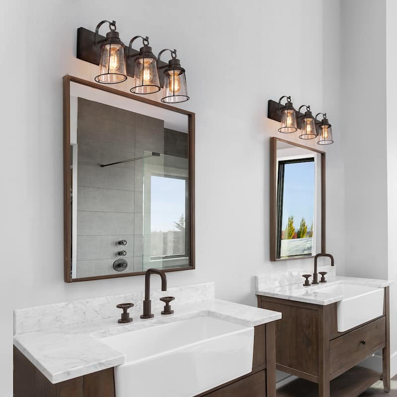 Farmsy Modern Farmhouse 3-Light Linear Glass Bronze Bathroom Vanity Lights Industrial Metal Wall Sconces - L22" x W6" x H 10"