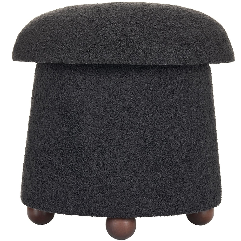 Modern Mushroom Round Ottoman with Storage and Plush Teddy Upholstery