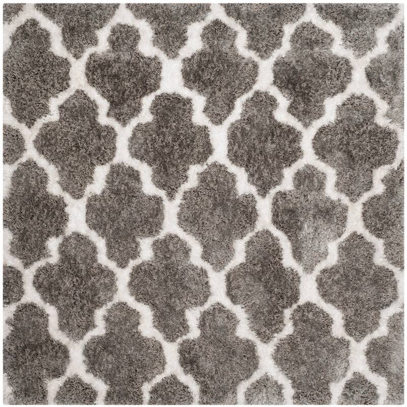 SAFAVIEH Handmade Barcelona Shag Kiyo Polyester Rug - 5' Square - Silver/Ivory
