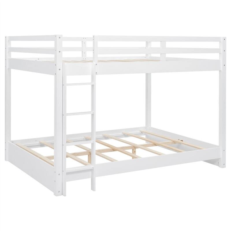 Queen Over Queen Size Bunk Bed with Ladder and Guardrail, Wooden Bunk Bedframe with Slats Support for Kids