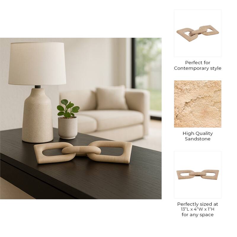 Marble Decorative Object Carved Chain Sculpture Home Decor - 13", Tan - 13.0"