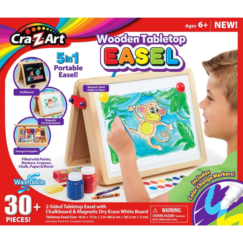 Cra-Z-Art 5-in-1 Portable Wooden Tabletop Art Easel W/ Chalkboard & Dry Erase Board