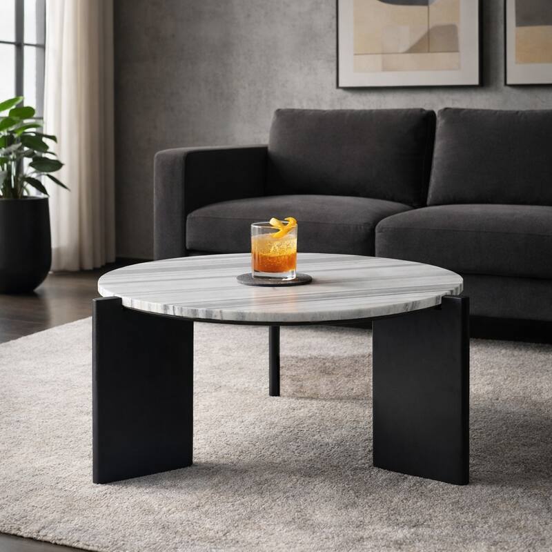 Marble Panda Coffee Table - Black/White, 32" - 32.0" - 32.0" - Black/ White - Marble