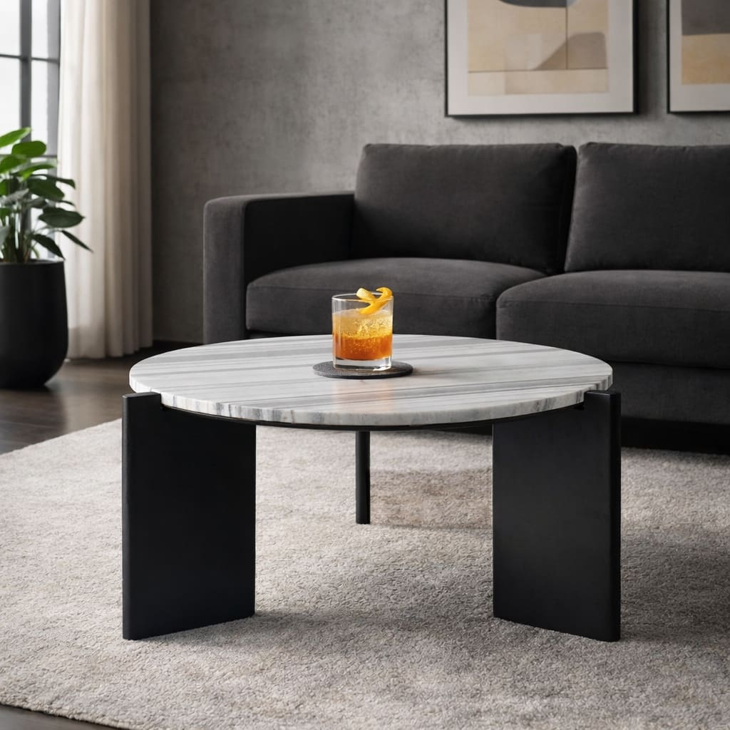 Marble Panda Coffee Table - Black/White, 32" - 32.0"