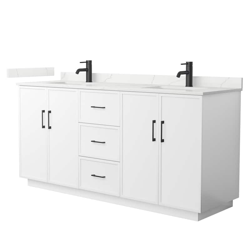 Wyndham Collection WCH7474-72D-QTZ-UNSMXX Elan TK 72" Free Standing - White / Giotto Quartz Top / Matte Black Hardware