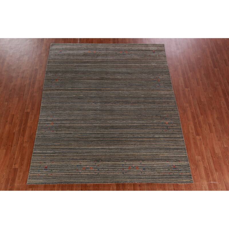 Hand Knotted Oriental 100% Wool Carpet Tribal Stripe Multi-Colored Gabbeh Area Rug - 9' 9'' X 7' 11''