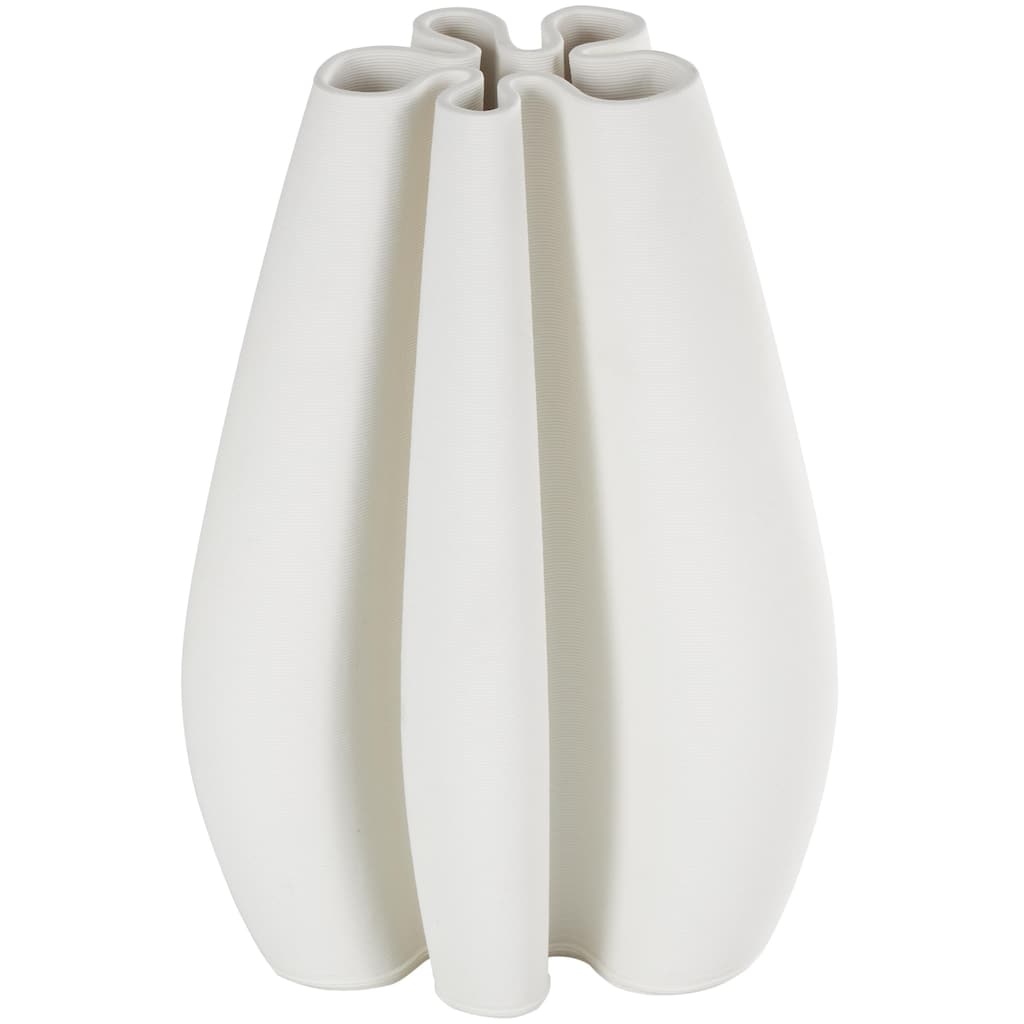 Ceramic Abstract Ribbed Dimensional Concaved Decorative Vase with Floral Shaped Rim - White - Roche River Decor