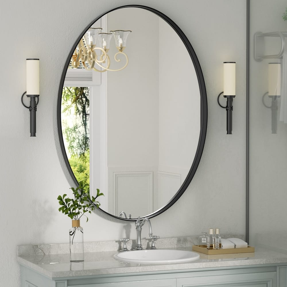 Modern Oval Metal Frame Wall Mirror