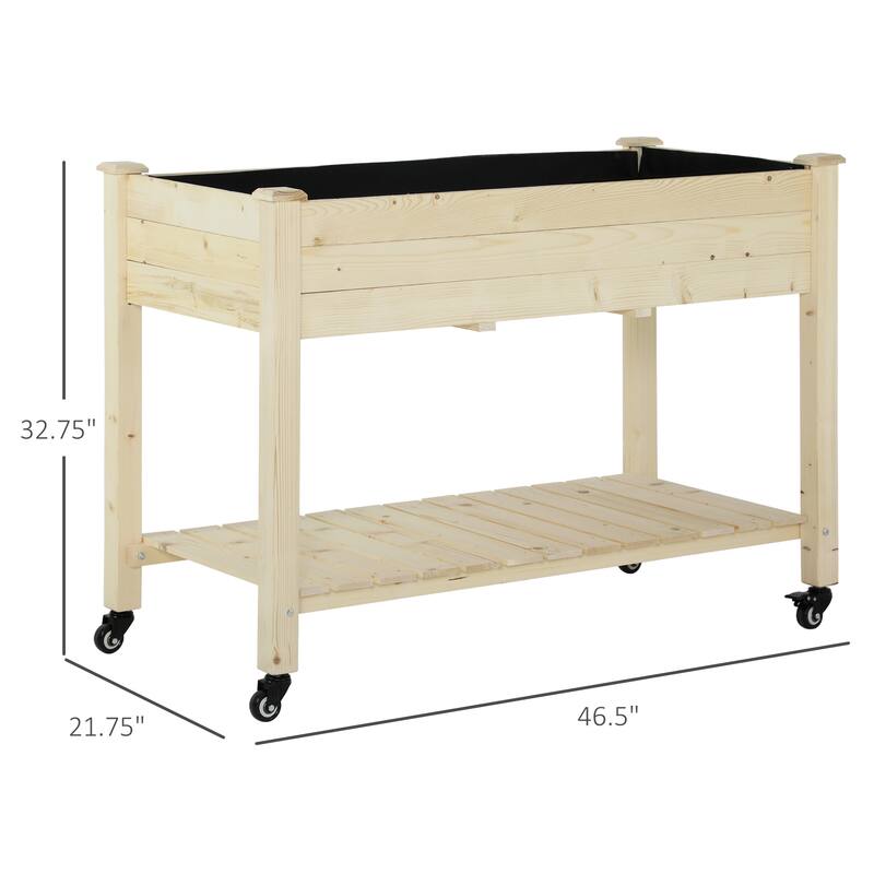Outsunny Raised Garden Bed Mobile Elevated Wood Planter Box w/ Lockable Wheels, Storage Shelf for Herbs and Vegetables