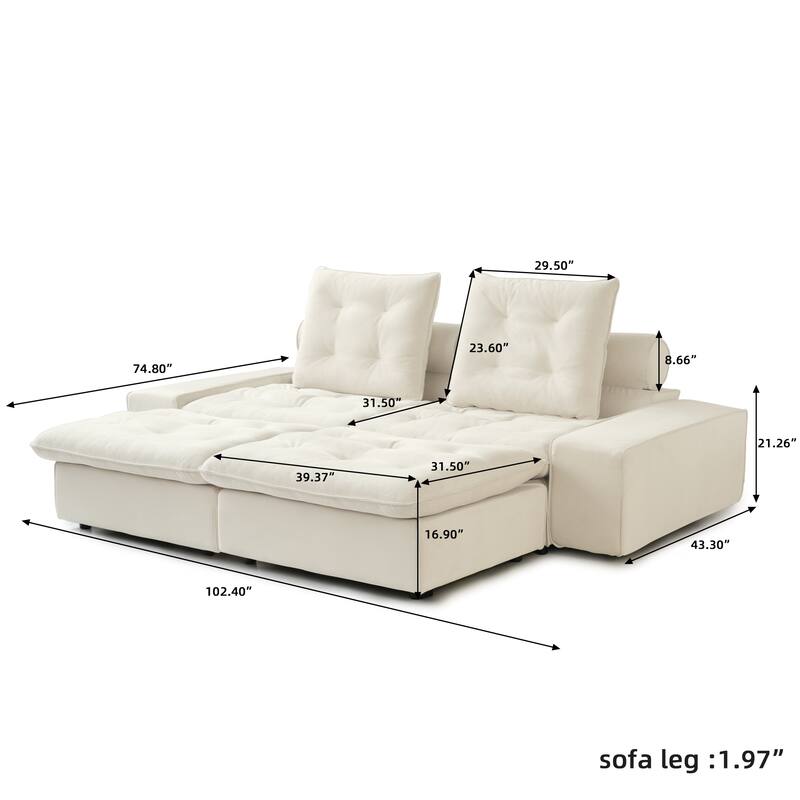 4 - Piece Frosted Velvet Sectional Sofa Oversize Lounge Sleep Couch
