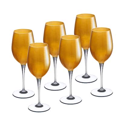 Majestic Gifts Inc. Glass Wine/Water Goblet Set/6 - Gold Glass W/ Clear Stem - 14 oz. Made in Europe