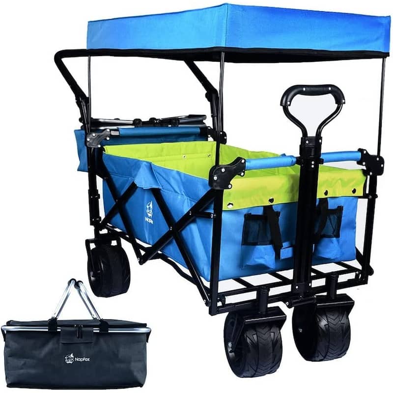 Deluxe 142L Collapsible Wagon with Removable Canopy & Cooler Bag - All-Terrain Wheels with Brake