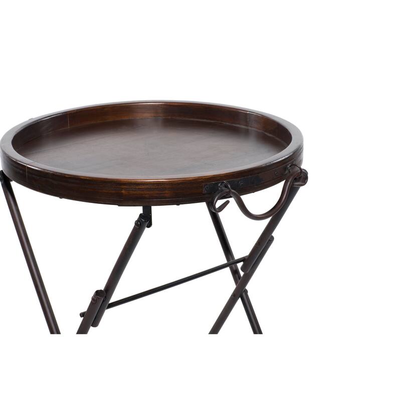 Metal Accent Table with Brown Wood Top - Black - Roche River Decor - 20"W x 20"L x 28"H