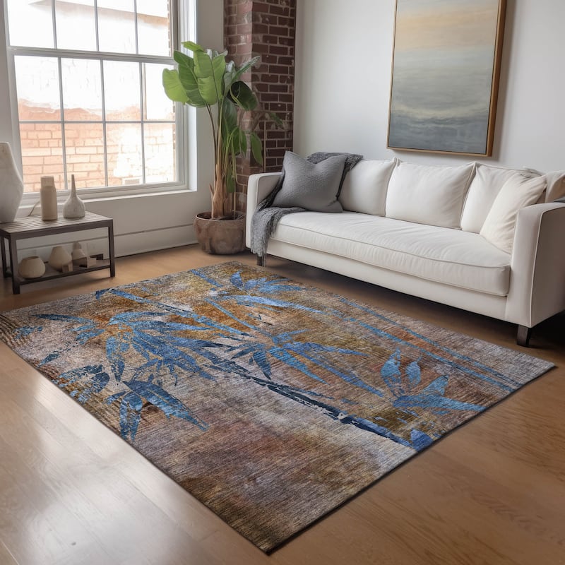 Machine Washable Indoor/ Outdoor Modern Floral Chantille Rug
