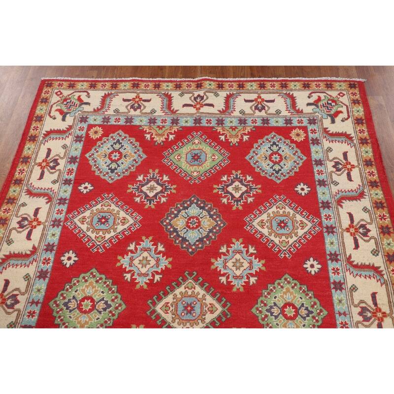 Kazak Oriental Rug Hand-Knotted Bedroom Red Wool Carpet - 5'0" x 6'7"