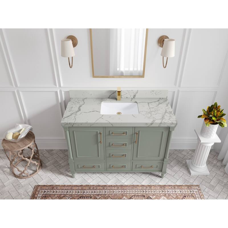 Willow Collections 48 in. W x 22 in. D Aberdeen Single Bowl Sink Bathroom Vanity with Countertop - 2" Venatino - Evergreen