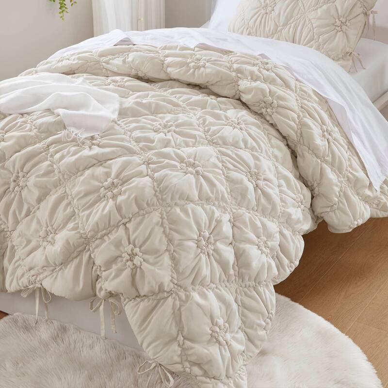 Rossetta 2-Piece Twin Size Extured Floral Cozy Puffy Design Comforter Set