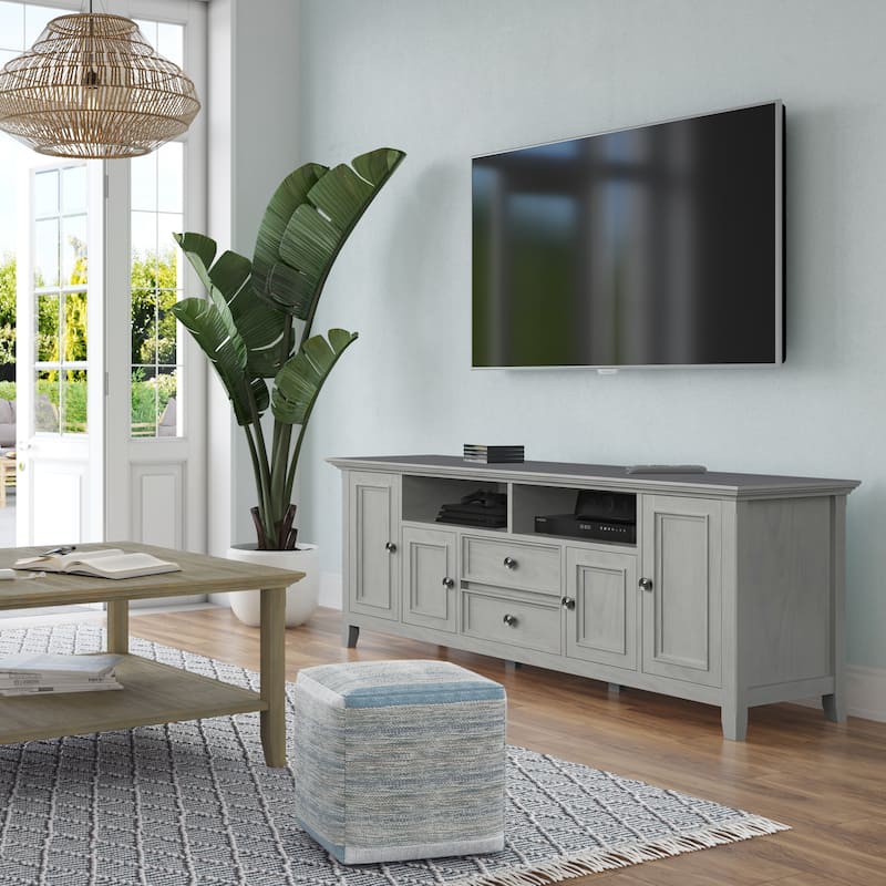 WYNDENHALL Halifax 72 inch Wide Solid Wood Transitional TV Stand - 72"w x 19"d x 26" h - Fog Grey