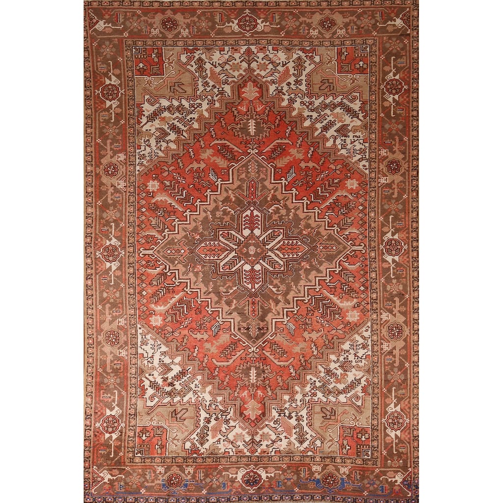 Geometric Heriz Persian Vintage Wool Carpet - 6'6"x 9'6"