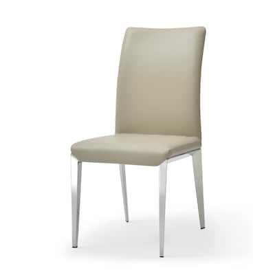 18 Inch Side Dining Chair Set of 2, Gray Faux Leather, Steel Tapered Legs