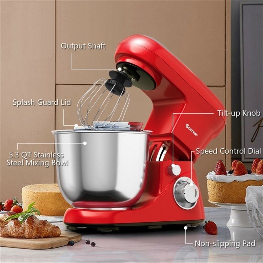 Whall Stand Mixer - 5.5qt 12-Speed Tilt-Head Electric Kitchen Mixer with Dough Hook/Wire Whip/Beater, Stainless Steel Bowl (Red)