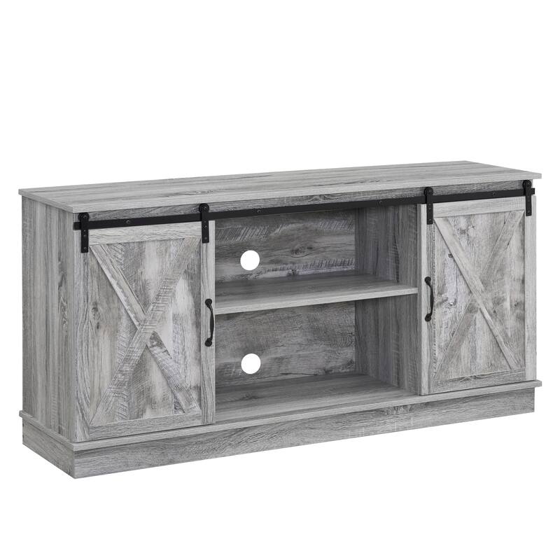 Farmhouse Rustic Wooden 60" TV Stand with Storage Console Cabinet, Sliding Barn Doors Entertainment Center