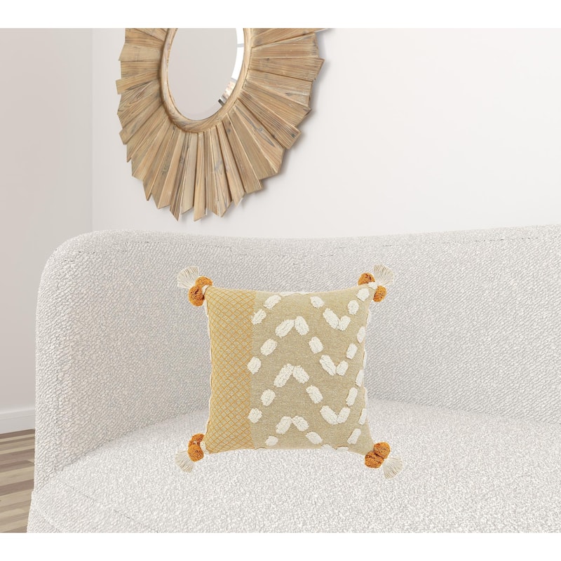 HomeRoots 20" X 20" Yellow And Cream 100% Cotton Geometric Zippered Pillow